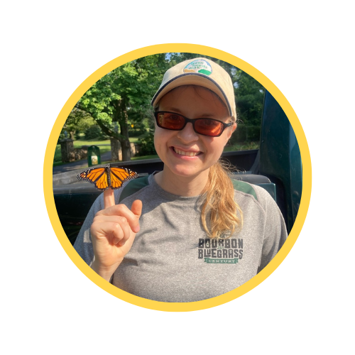 Wendy Leuenberger with a butterfly on her finger