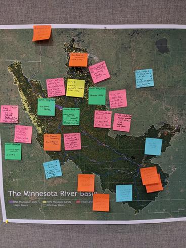 Colorful sticky notes on a map